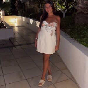 Zara Strapless White Dress with Floral Accent